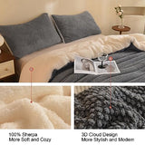 LLanCL 3D Jacquard Design Comforter Set, Ultra-Soft Warm Queen Size Sherpa Fur Plush 3-Pieces Sets Luxury Cozy Bedding with 2 Pillowcases (90"x90", Grey) LLanCL