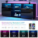 SUSSURRO LED TV Stand for 60/65 inch TV, Television Table Center Media Console with Drawer and Led Lights, High Glossy Modern Entertainment Center for Living Game Room Bedroom, Black SUSSURRO