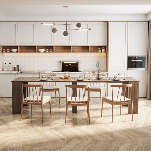 KEIKI 20"-118.5" L Extendable Foldable Dining Room Table for 1-10 People, Wood Multifunctional Rectangle Expandable Console Kitchen Living Meeting Room Furniture, 6 Tabletop Length Options, Barnwood KEIKI