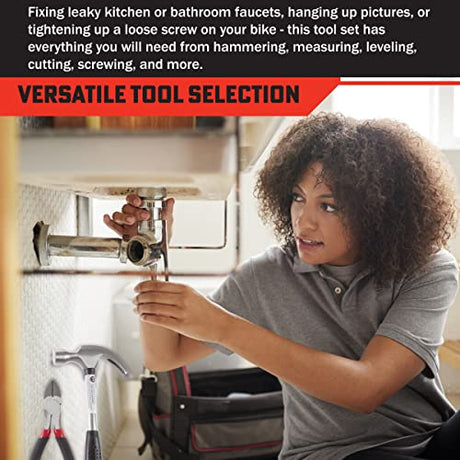 130-Piece Tool Set - Tool Kit With Hammer, Wrenches, Screwdriver, Pliers, and More - Hand Tools For Home Improvement Projects By Stalwart (Gray) Stalwart