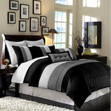 Chezmoi Collection Loft 8-Piece Luxury Striped Comforter Set (King, Black/Gray/White) Chezmoi Collection