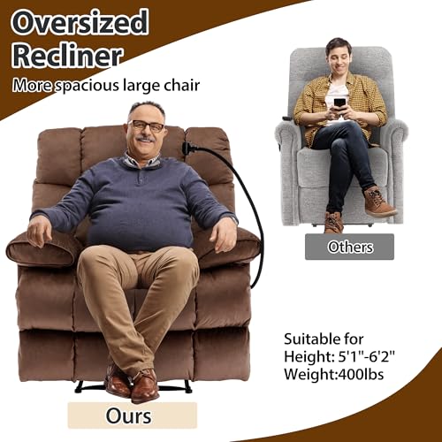 Chizzyseat Manual Adjustable Oversized Recliner Chair with Phone Holder, Extra Large Recliner for Heavy Duty Adults 400lbs, Big Man Recliners for Living Room, Nursery, RV