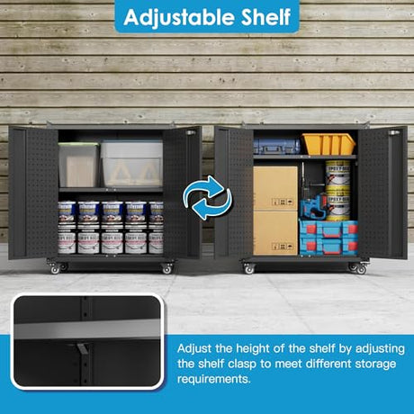 Aobabo 31.5" H Garage Storage Cabinet with Wheels,Lockable Metal Storage Cabinet with 2 Doors for Garage Home Office Storage,Black,Assembly Required Aobabo