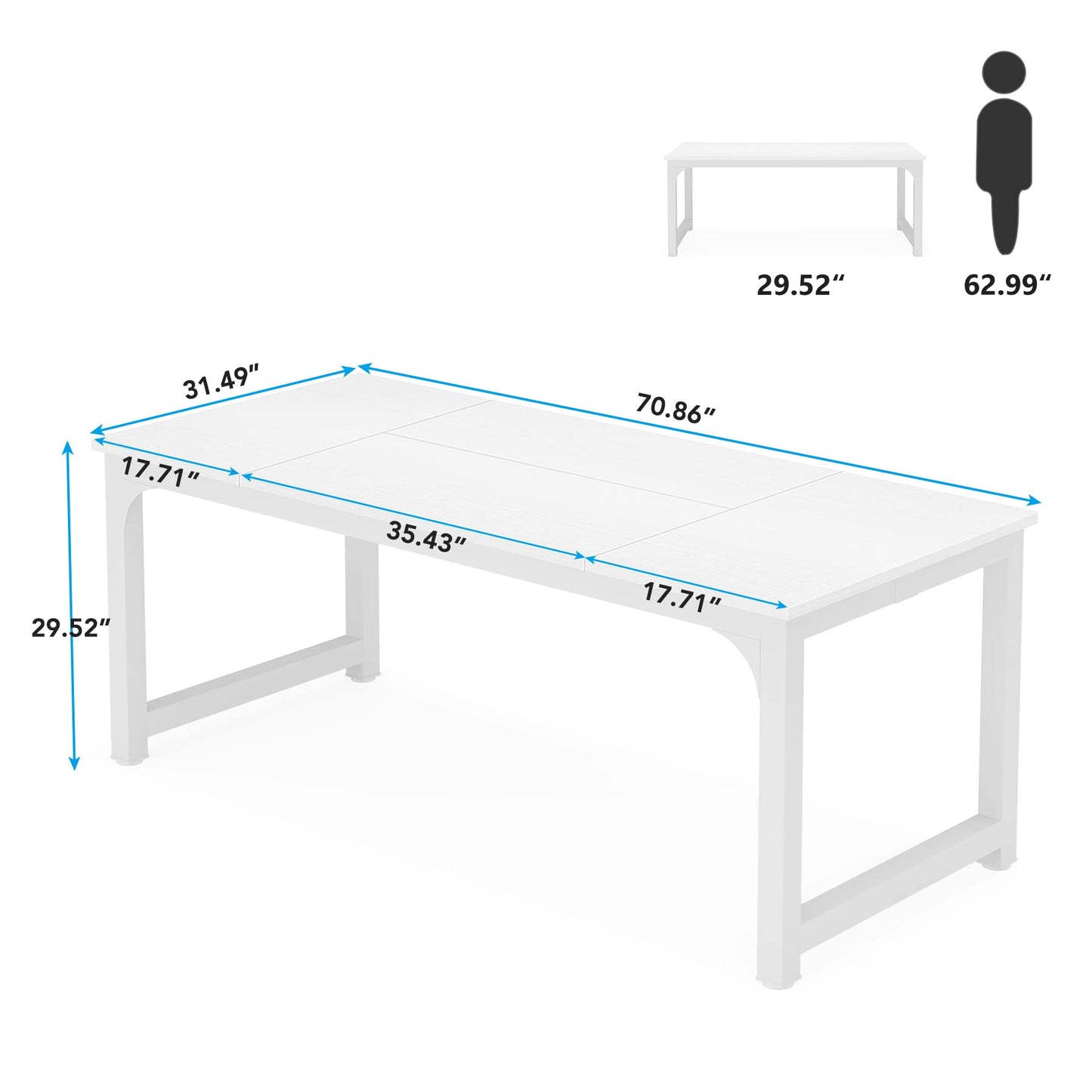 Tribesigns 6FT Conference Table, 70.86" W x 31.49" D Meeting Room Table Boardroom Desk for Office Conference Room, Splicing Board with Metal Frame, White - WoodArtSupply