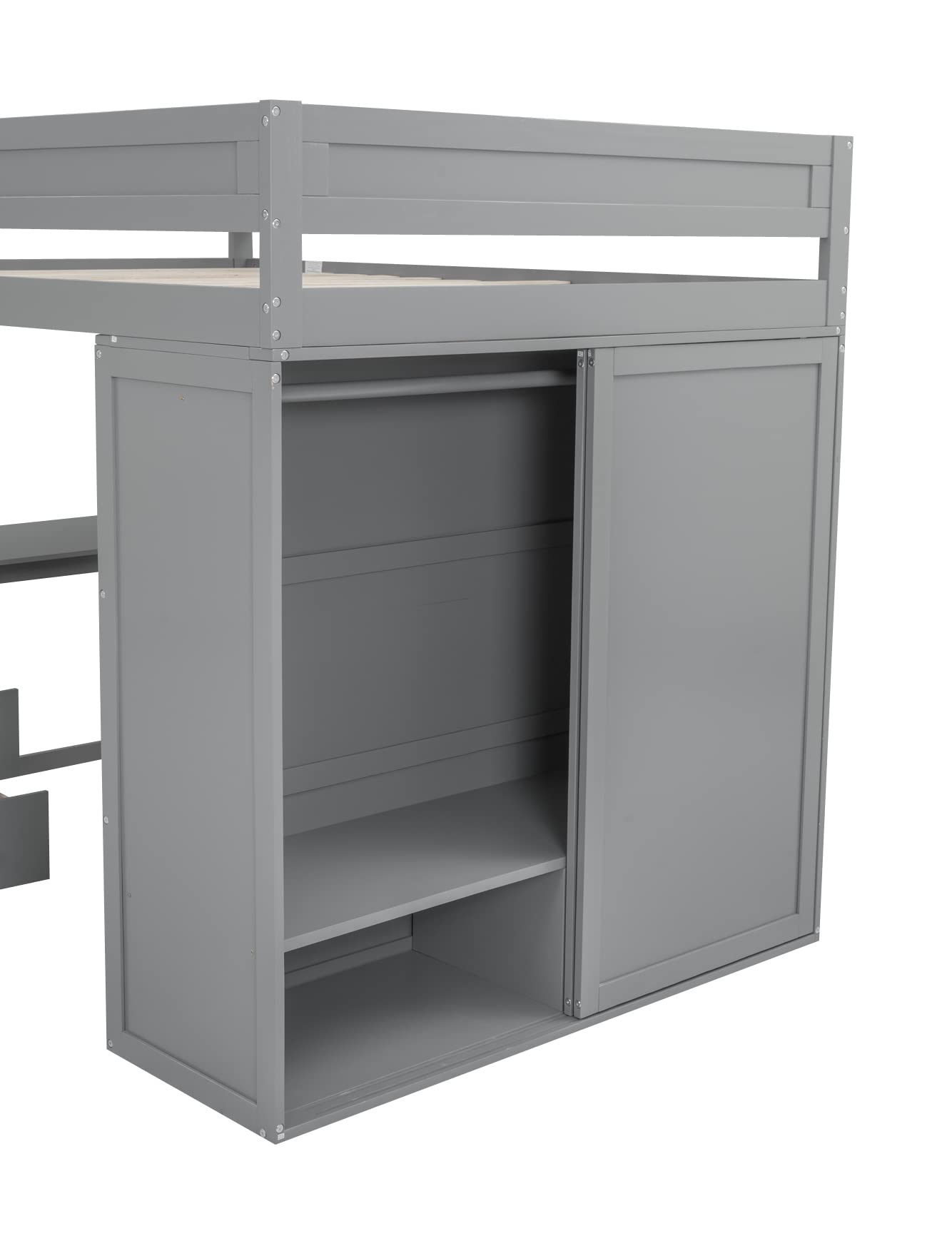 Harper & Bright Designs Gray Full Size Loft Bed with Integrated Desk and Wardrobes - WoodArtSupply