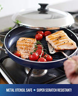 Blue Diamond 11" Grill Genie Pan, Diamond Infused Ceramic Nonstick with Lid, PFOA and PFAS-Free, Dishwasher & Oven Safe, Durable Cookware for Indoor Grilling, Searing, Versatile Cooking, Blue Blue Diamond