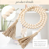 Geetery 6 Pcs Beads 58'' Wood Bead Garland with Tassels Rustic Country Decor Prayer Boho Beads Big Wall Hanging Decor Farmhouse Beads Versatile Prayer Beads for Home Wall Table Decor (White) Geetery