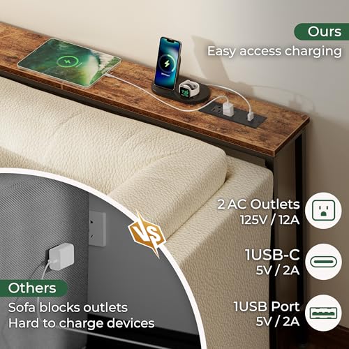 SUPERJARE 110.2 Inch Sofa Table with Power Outlets and USB-C Ports, 5.9 Inch Narrow Console Tables, Entryway Hallway Couch Tables with Storage, Behind Sofa, Small Spaces, Living Room, Rustic Brown SUPERJARE