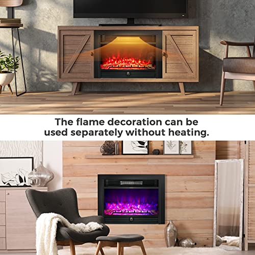 LDAILY 28" Electric Fireplace, Wall Mounted/Recessed, 3-Color Flame, 5 Brightness, 8H Timer & Remote Control, 750/1500W Freestanding Fireplace Insert Heater, Black (28.5 inches) LDAILY