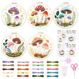 ORIGACH 5 Pack Mushroom & Plants Embroidery Kits for Beginners DIY Starter Hand Embroidery Kit with Floral and Plants Patterns and Instructions for Adults Women Crafting