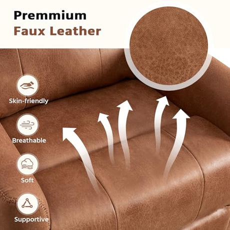 HAOMARKETS Swivel Rocker Recliner Chair, Manual Faux Leather Glider Rocking Recliners for Adults, 360° Swivel Nursery Reclining Sofa with Padded Backrest for Living Room, Dark Brown HAOMARKETS