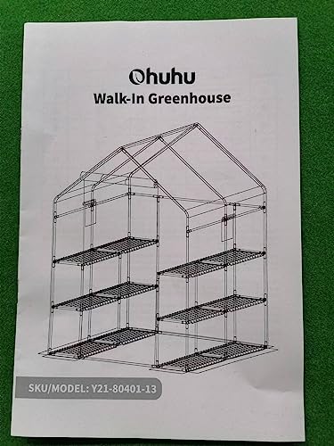 Greenhouse for Outdoors with Screen Windows, Ohuhu Walk in Plant Greenhouses Heavy Duty with Durable PE Cover, 3 Tiers 12 Shelves Stands 4.8x4.8x6.3 FT Plastic Portable Green House with Shelf - WoodArtSupply