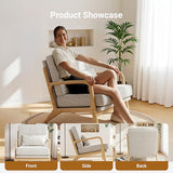 Claiks Mid-Century Modern Accent Chair, Living Room Armchair with Solid Wood Frame & Lumbar Pillow, Comfy Upholstered Lounge Chair for Bedroom, Office, Linen-Like Fabric, Light Gray Claiks