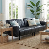 GULFXDS 83" Leather Couch for Living Room, Mid Century Modern 3 Seater Faux Leather Sofa, Comfy Convertible Futon Sofa with Adjustable Backrest for Office, Apartment (Black) GULFXDS