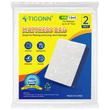 TICONN 2PK Plastic Mattress Bag for Moving Storage, Waterproof Mattress Protector Cover, Heavy-Duty Mattress Moving Supplies (1.5 mil, Full) TICONN