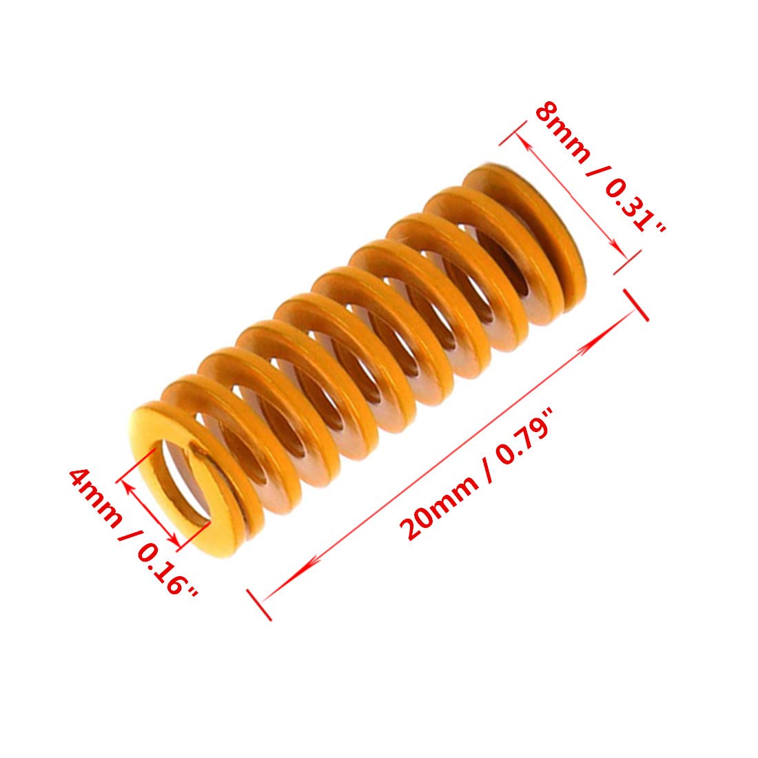 Adiyer 20pcs 8mm OD 20mm Long Yellow Compression Mould Die Springs 3D Printer Bed Leveling Springs for Ender 3/Ender 3 Pro/Ender 3 V2 Neo Bed Leveling - WoodArtSupply