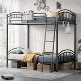Decofy Twin Bunk Beds Twin Over Twin Industrial Bunkbeds Heavy Duty Metal Bunk Bed with Bedside Caddy, Convertible Ladder&Flat Rungs, Space Saving Bunkbed Frame for Bedroom Dorm, No Box Spring Needed Decofy