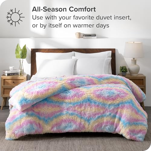 Bare Home Shaggy Fleece Duvet Cover Full Size - Boho Plush Duvet Cover - Super Soft & Luxury - Hidden Zipper Closure - All Season Bedding (Full, Multi Tie-Dye) Bare Home