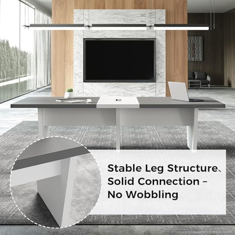 Nuipesn 10FT Rectangular Conference Table (119"), Modern Boardroom Meeting Table for 10-12 People, 2.13" Thick Top, Center Cable Management Grommet, Two-Tone Office Table, Dark Gray & White Nuipesn