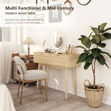 YMBSBUY Rattan Console Table with 2 Drawer, Boho Narrow Sofa Table Entryway Table, Wood Skinny Farmhouse Vanity Desk, Long Small Entry Table for Hallway, Entrance, Living Room, Bedroom, 40 inch, Oak YMBSBUY
