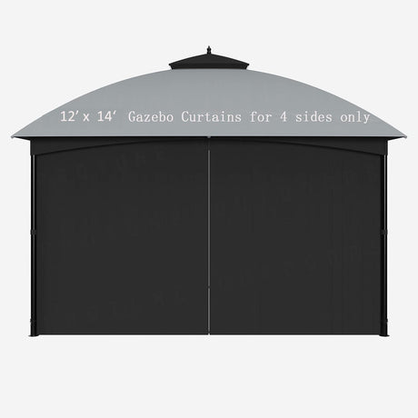 SunCula Replacement Gazebo Curtains 4-Panels Sidewall with Zipper Outdoor Privacy Shade Curtains (12'x14', Black) SunCula