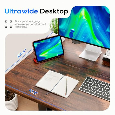 PayLessHere Electric Standing Desk 48x24 Inch Height Adjustable Desk Large Space Office Computer Desk with Headphone Holder 2 Memory Function for Home Office,Brown PayLessHere