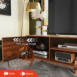 WLIVE TV Stand for 55 60 inch TV, Mid Century Modern TV Console, Entertainment Center with Storage for Living Room, Retro Brown WLIVE