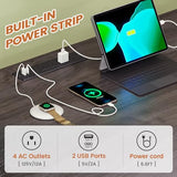 VIGKOOK L Shaped Gaming Desk with Shelves, Reversible Computer Desk with Power Outlet & LED Lights, Home Office Desks Writing Desk with 3 Drawers Monitor Stand Storage Hutch (Grey) VIGKOOK