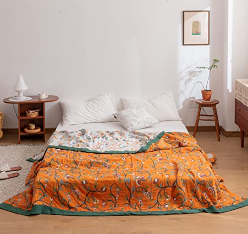 Scientific Sleep Vine Floral Blossom Senior Retro 100% Cotton Muslin Blanket Throw Cover for Bed Couch Sofa Cozy Soft Reversible Bedding Blanket Quilt Bedspread Coverlet Twin 60 in x 80 in Scientific Sleep