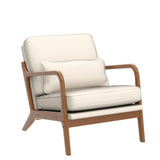 Karl home Accent Chair Mid-Century Modern Chair with Pillow Upholstered Lounge Arm Chair with Solid Wood Frame & Soft Cushion for Living Room, Bedroom, Balcony, Beige (Low Back) Karl home