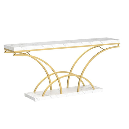 Tribesigns 70.9 Inch Long Console Table for Entryway,Gold Sofa Table with White Faux Marble Tabletop,Mid Century Accent Table with Half-Moon Shape Legs - WoodArtSupply