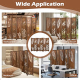 Giantex Boho Rustic Room Divider, 6 Panel Carved Leaf Folding Wood Screen, Fully Assembled, 67'' Freestanding Privacy Partition Decorative Wall, Foldable Room Separator for Bedroom, Brown Giantex