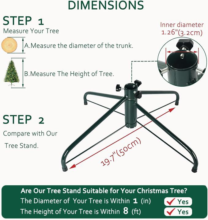 Elfjoy Christmas Tree Stand 19.7 inches Iron Metal Bracket Rubber Pad with Thumb Screw (50cm) ELFJOY