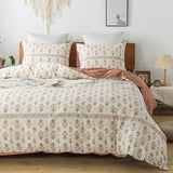 HoneiLife Queen Duvet Cover Set - Breathable 100% Cotton Floral 3pcs Wildflower Comforter Cover, with Zipper Closure and Corner Ties, Sweet Grass HoneiLife