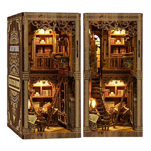 THRIVINGIVAN Book Nook Kit for Adult Miniature Model Build Dollhouse Kit 3D Wooden Puzzle with Sensor Led Light for Bookshelf Bookend Decor Adults Teen Craft(Classical Book Collection Room), 1Pack
