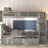 Harper & Bright Designs Twin Over Full Bunk Bed with Storage Stairway, Guard Rail, and Drawers - Grey Harper & Bright Designs