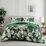 Sunshine Nicole Reversible Comforter Set, Printed Distressed Velvet Front and Sold Distressed Velvet Reverse, 3 Pieces Dark Green King, with Soft Polyester Fill Sunshine Nicole