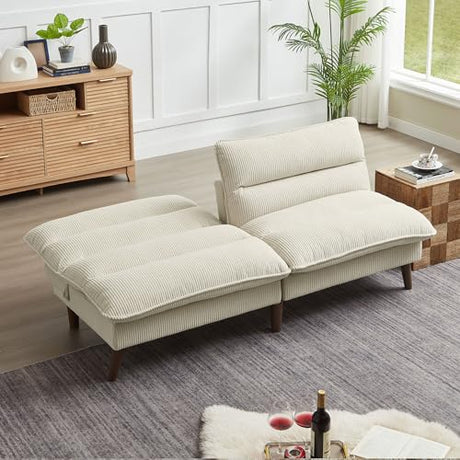Enobala Convertible Futon Sofa Bed, 72" Loveseat Couch, Modern Folding Futon Couch with 3-Level Adjustable Backrest, Sleeper Recliner Couches for Living Room/Guest Room/Apartment/Small Spaces, Beige Enobala