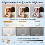 Fkhouse Glass Top Vanity Desk with Foldable Mirror and Lights, 11 Drawers Makeup Vanity with Charging Station, 3 Lighting Modes Dressing Table with Chair, White Fkhouse