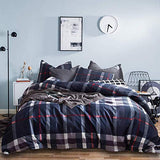 Jumeey Plaid Duvet Cover Queen Size Navy Blue Grid Bedding Set Buffalo Plaid Bedding Teens Boys Dark Color Gingham Grid Tartan Bedding Set Men Check Duvet Cover Full Houseri