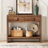ONBRILL Console Table with Drawers, 40 Inch Narrow Entryway Table with Open Storage Shelves, Mid Century Modern Hallway Accent Tables Behind Couch Table for Living Room (Vintage Brown) ONBRILL