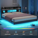 busyaeh California King Bed Frames, Floating Bed with Storage Headboard & LED Lights, Cal King Bed Frame with Headboard, Platform Bed No Box Spring Needed, Noise-Free, Easy Assembly, PU Black busyaeh