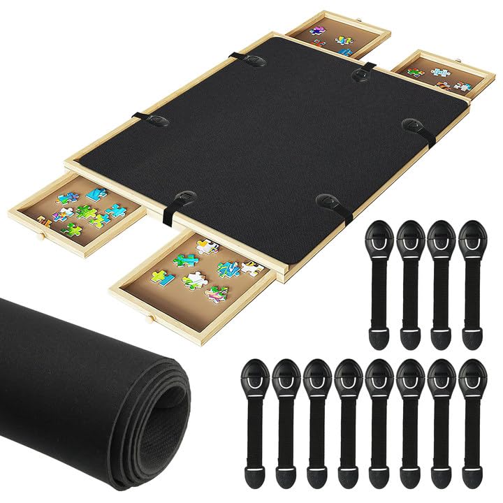 2 PCS Black Puzzle Board Cover Mat 34x26 Inch Jigsaw Puzzle Table Cover mat with Locking Buckles for 1500 Piece Jigsaw Puzzle Table Puzzle Table Replace Cover (Cover mat only) BOUTICOL
