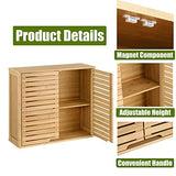 HYNAWIN Bamboo 2 Tier Bathroom Wall Cabinet with Adjustable Shelf, Double Door Cabinet for Bathroom, Living Room (20.28'' Height) HYNAWIN