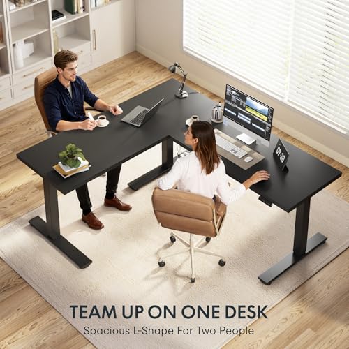 FLEXISPOT L Shaped Standing Desk, 71 x 63 Inch Electric Height Adjustable Corner Desk, Sit Stand Computer Workstation, Preset Controller, Home Office, Black Frame with Black Top FLEXISPOT