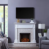 SEI Furniture Jacksdale Faux Stone Accent Electric Hidden Media Shelf Fireplace, White SEI Furniture