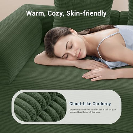 Cloud Boneless Convertible Floor Sofa Bed, 70" 4-in-1 Foldable Compressed Loveseat Lounge Sleeper 2 Seater Couches, High-Density Sponge & Corduroy Fabric Futon Daybed for Living Room Bedroom(Green) Living&Giving