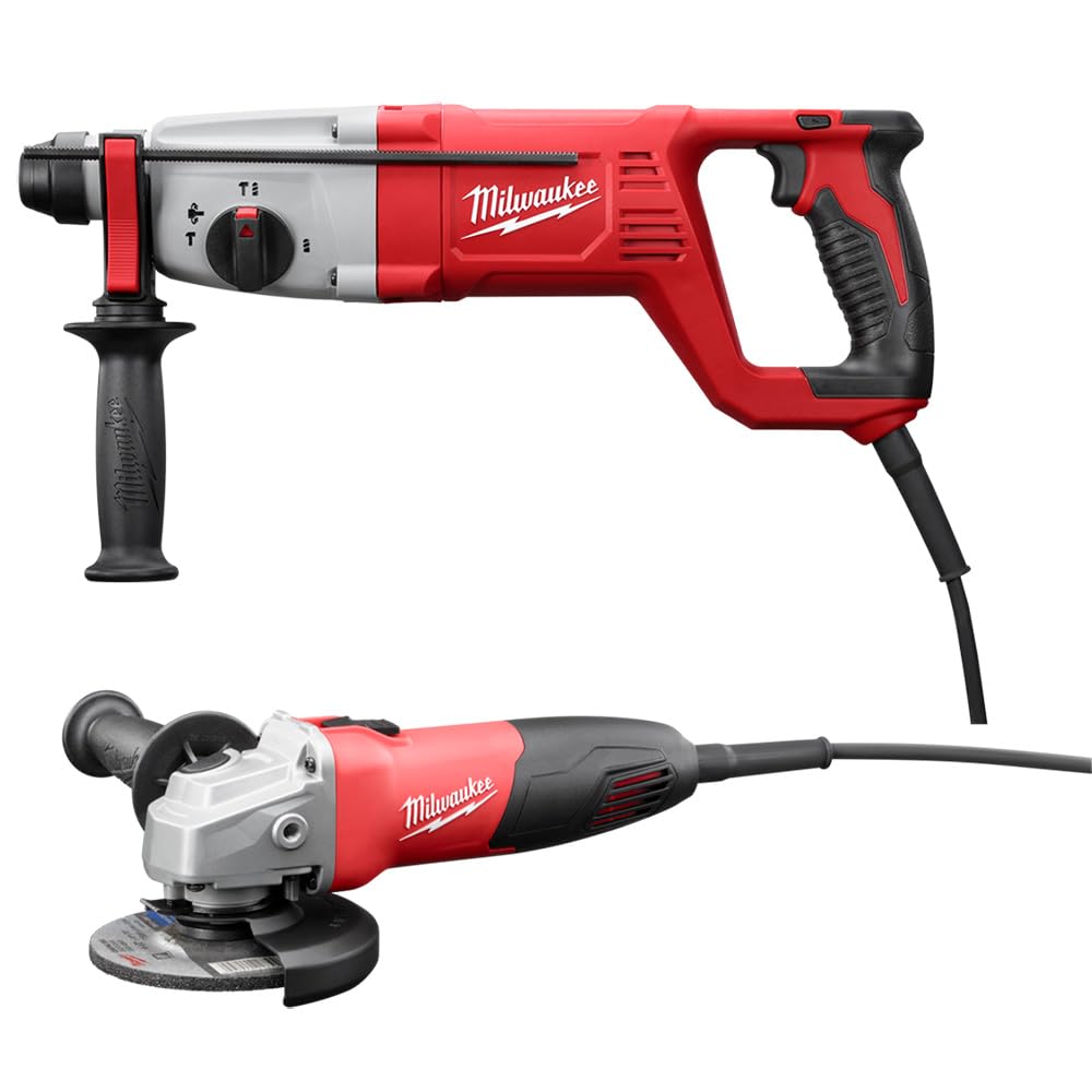 Milwaukee 8 Amp Corded 1 in. SDS D-Handle Rotary Hammer with 4-1/2 in. Small Angle Grinder - WoodArtSupply