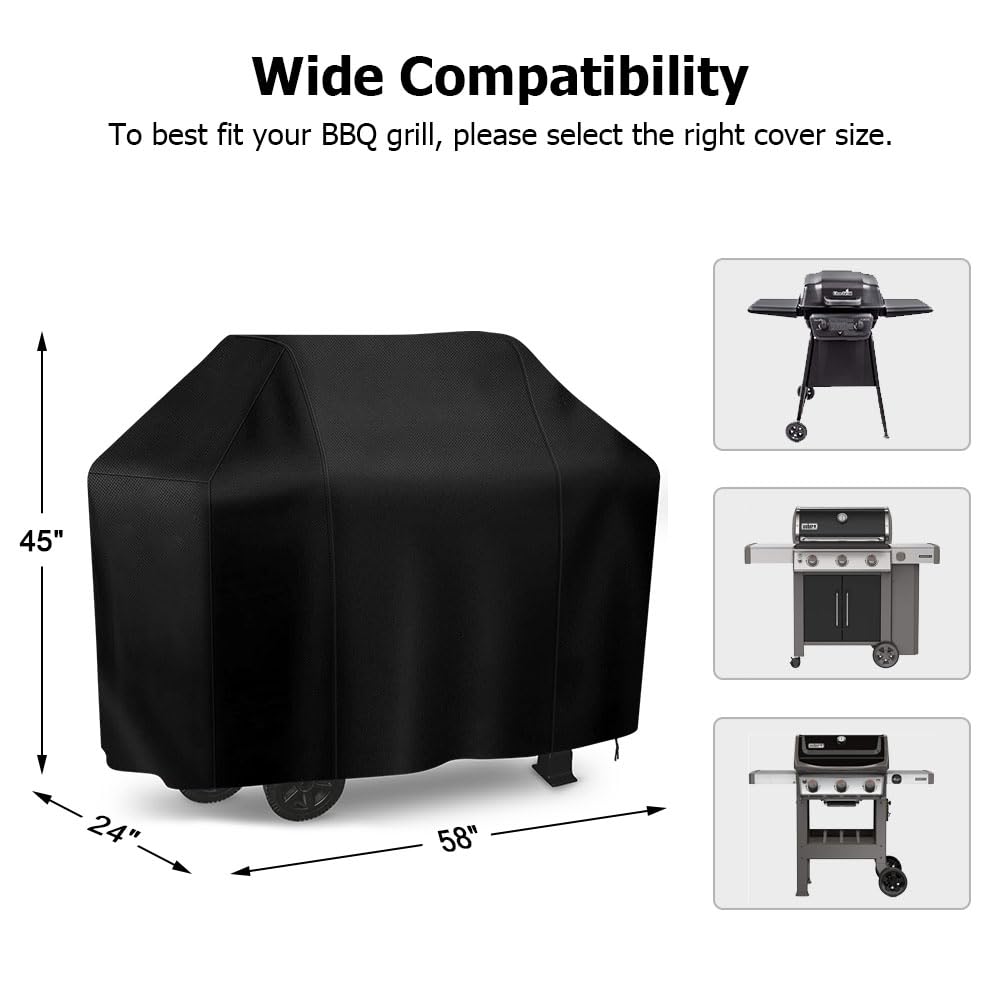 Grill Cover 58 inch, iCOVER Waterproof BBQ Gas Grill Cover, Polyester Easy On/Off, Dustproof Fade Resistant for Weber Char-Broil Nexgrill and More Grills i COVER
