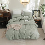 FOSSA Duvet Cover Set 100% Washed Cotton Linen Feel Super Soft Breathable Cozy 3 Pieces Bedding Sets Solid Sage Green King FOSSA